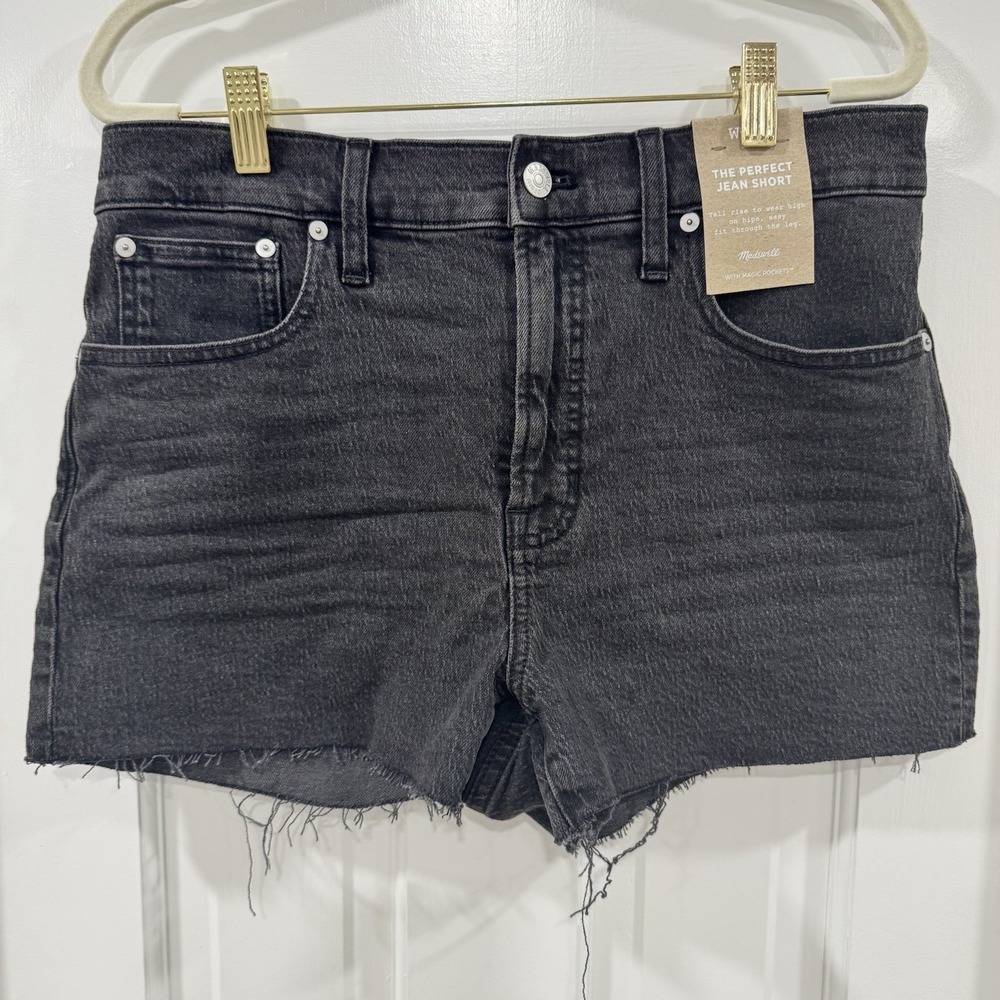 Madewell The Perfect Jean Short 29 Black High Rise Raw Hem Denim NWT